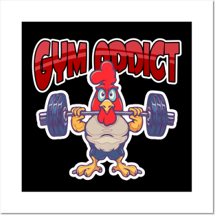 Gym Addict Chicken Working out with weights Posters and Art